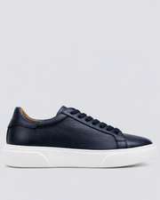 Lacivert - Beyaz Deri Sneaker +7CM Boy Uzatan Ayakkabı