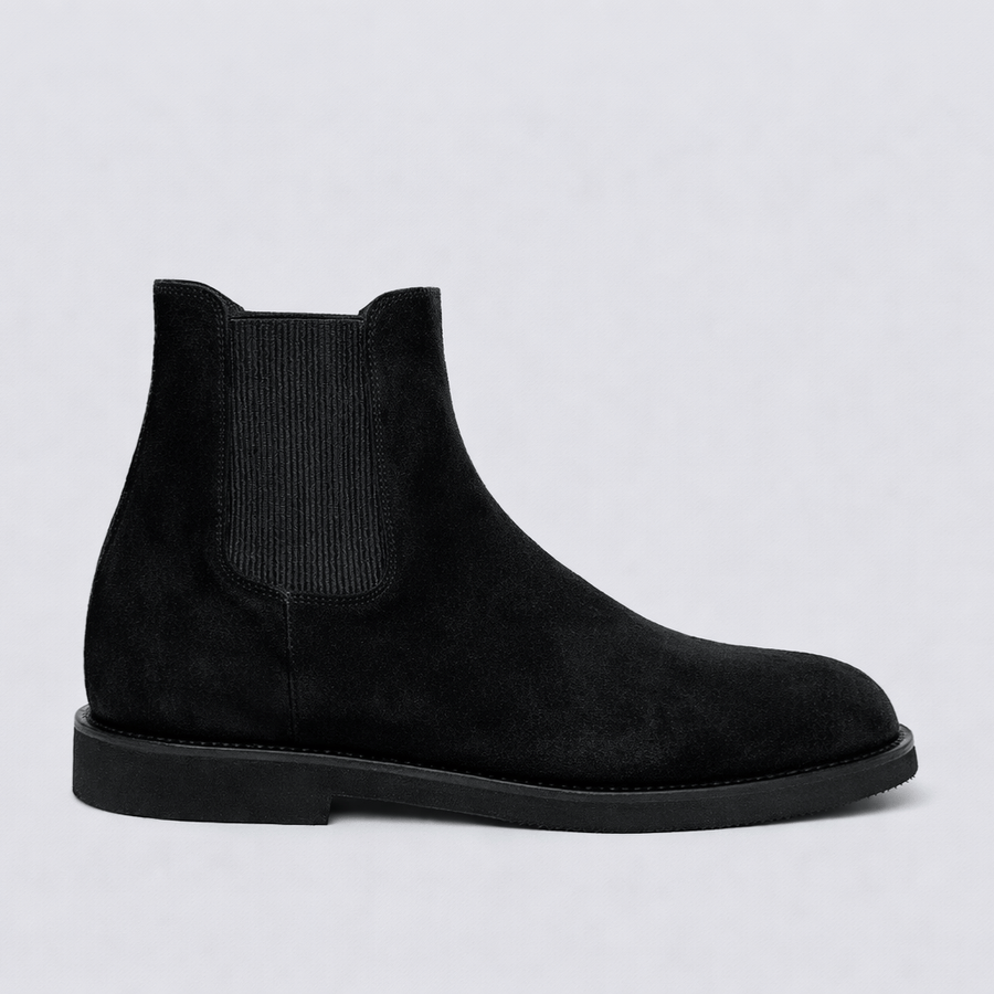 Siyah - Süet Elevation +7CM Boy Uzatan Chelsea Bot