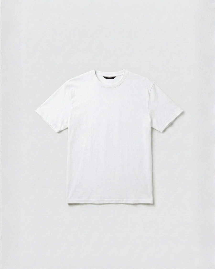 Beyaz Bisiklet Yaka Tişört