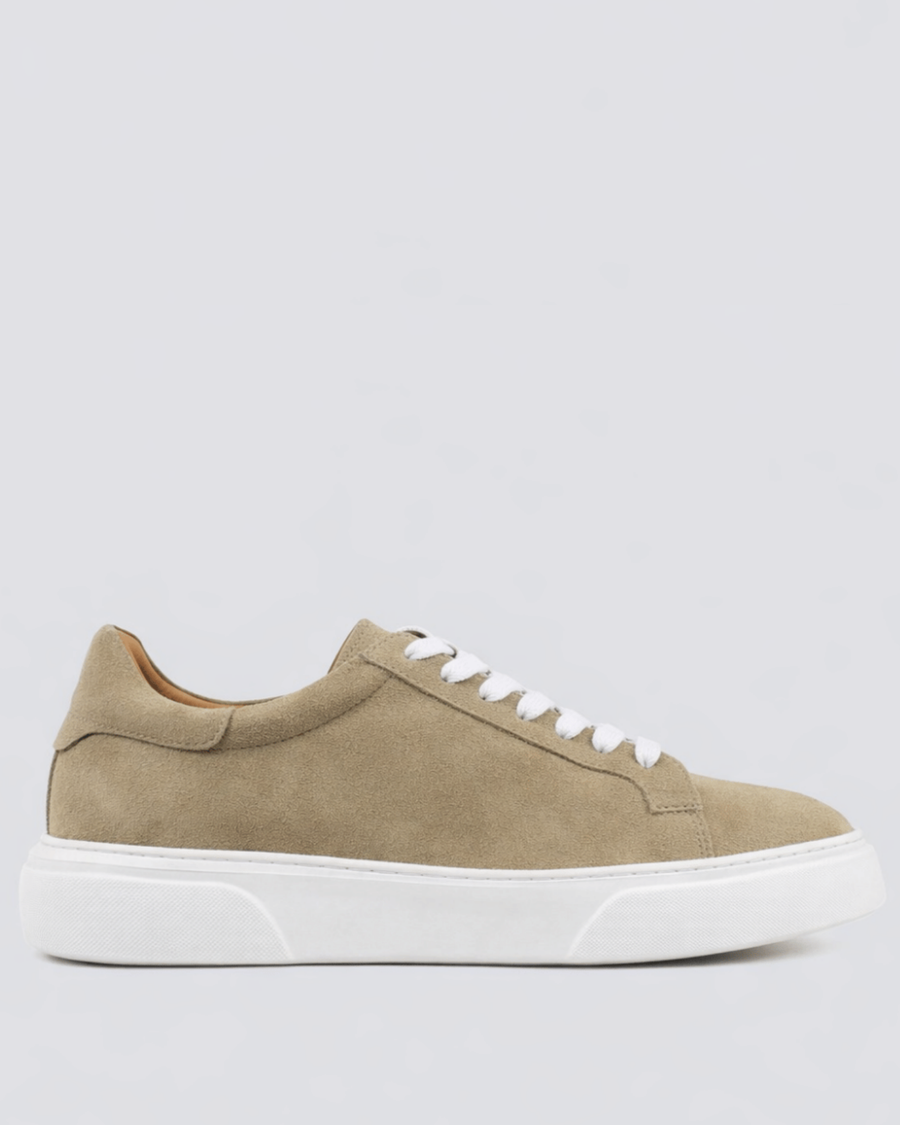 Bej - Beyaz Süet Sneaker +7CM Boy Uzatan Ayakkabı