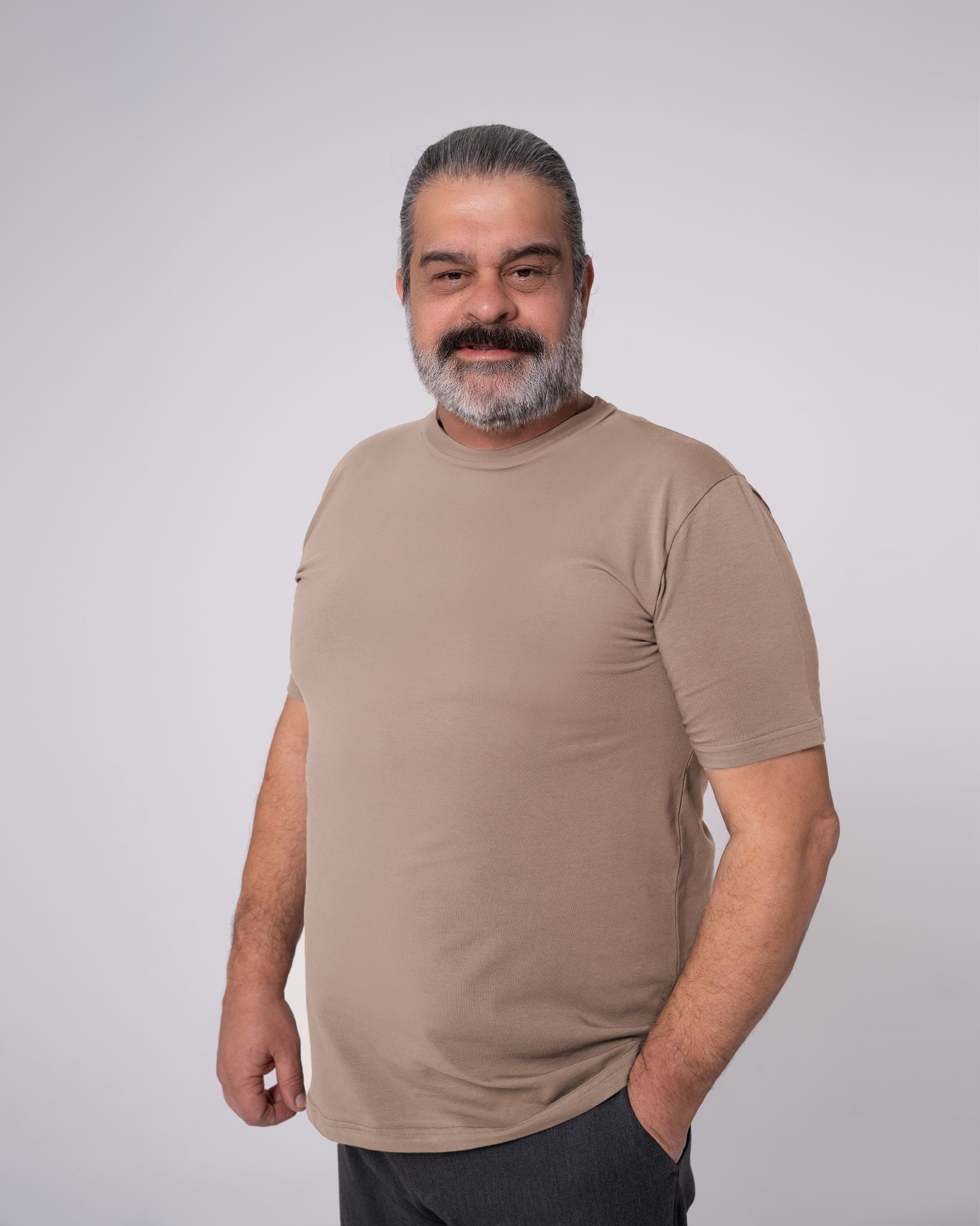 Taş Rengi Bisiklet Yaka Tişört