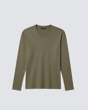 Haki Uzun Kollu V Yaka Tişört