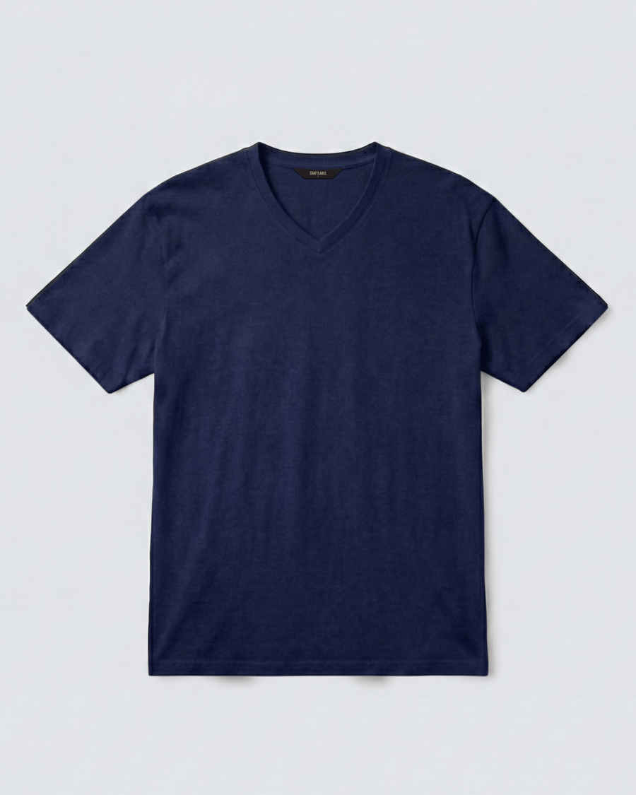Tünd Mavi V Yaxa T-shirt