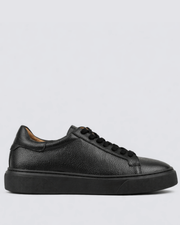 Siyah - Siyah Deri Sneaker +7CM Boy Uzatan Ayakkabı