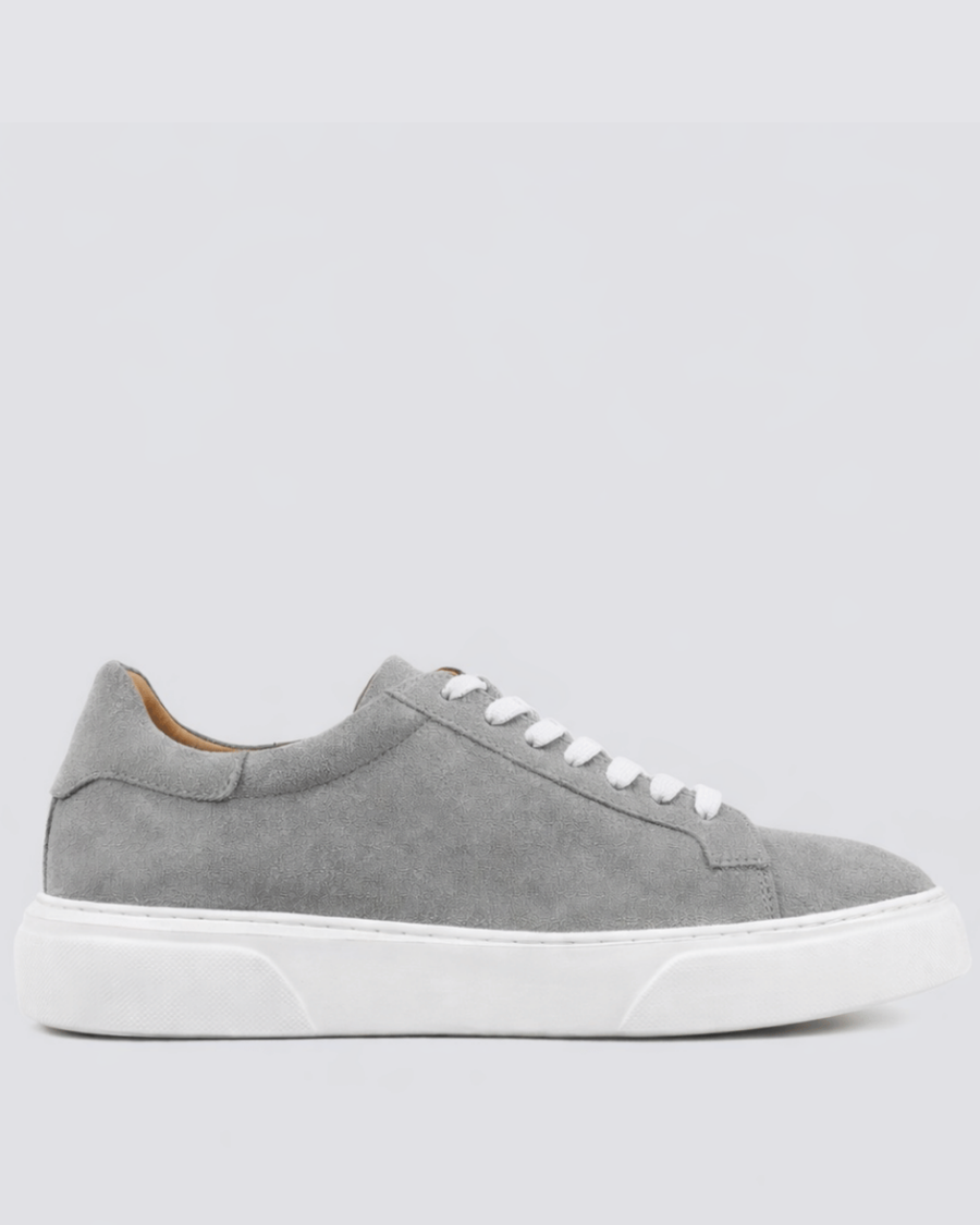 Gri - Beyaz Süet Sneaker +7CM Boy Uzatan Ayakkabı