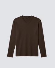 Kahverengi Uzun Kollu V Yaka Tişört