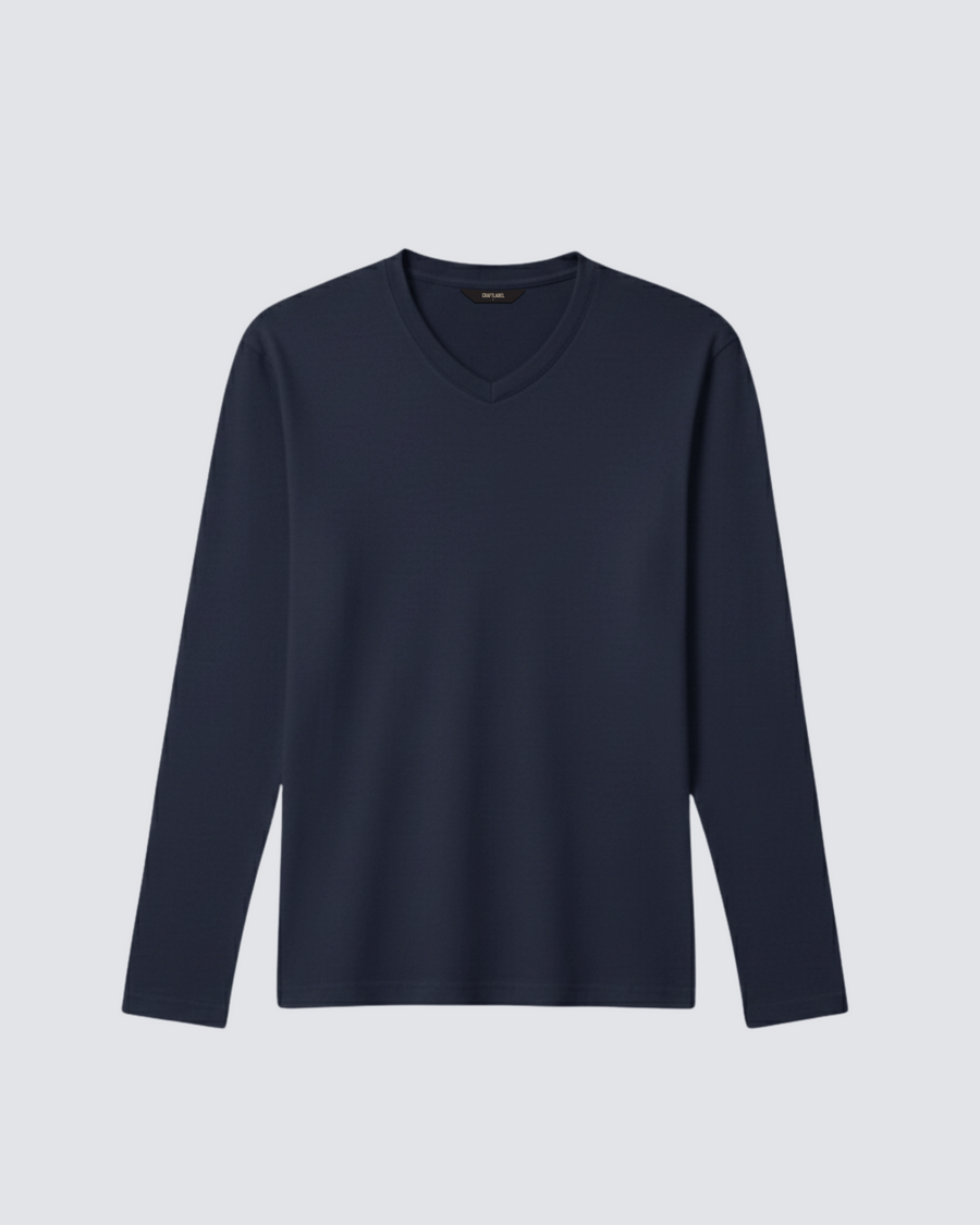 Lacivert Uzun Kollu V Yaka Tişört