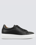 Qara - Ağ Dəri Sneaker +7CM Boy Artıran Ayaqqabı