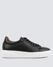 Qara - Ağ Dəri Sneaker +7CM Boy Artıran Ayaqqabı