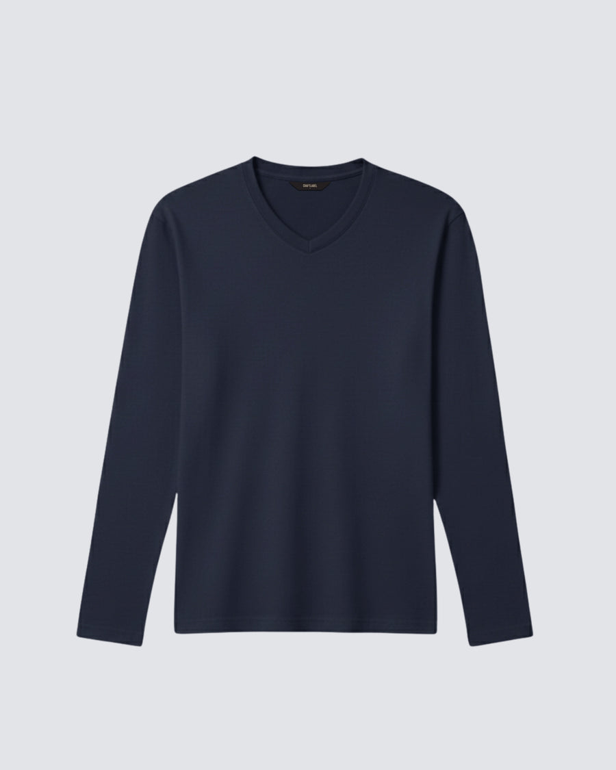 Lacivert Uzun Kollu V Yaka Tişört