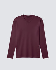 Bordo Uzun Kollu V Yaka Tişört