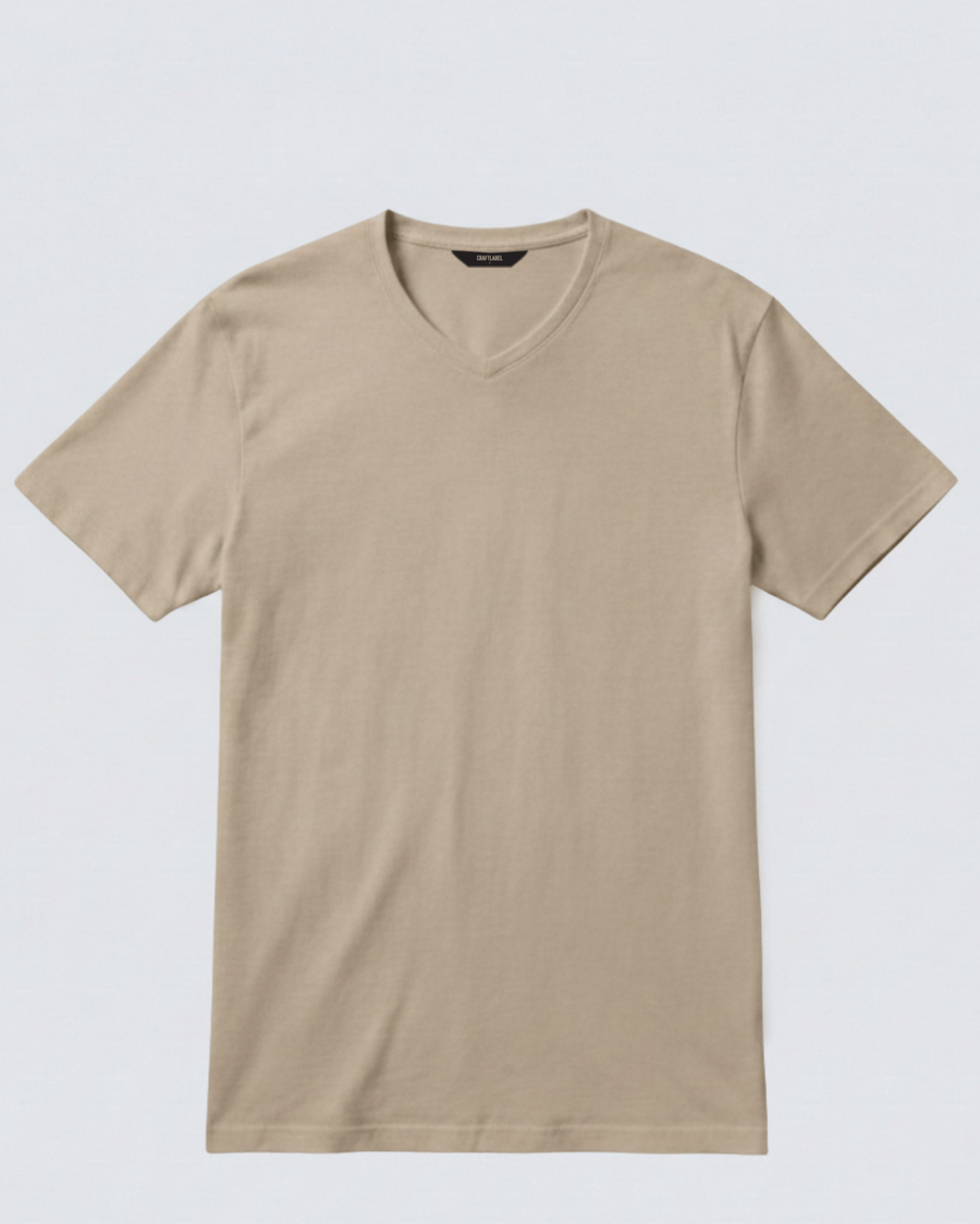 Daş Rəng V Yaxa T-shirt