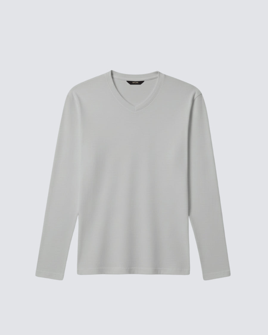 Gri Uzun Kollu V Yaka Tişört