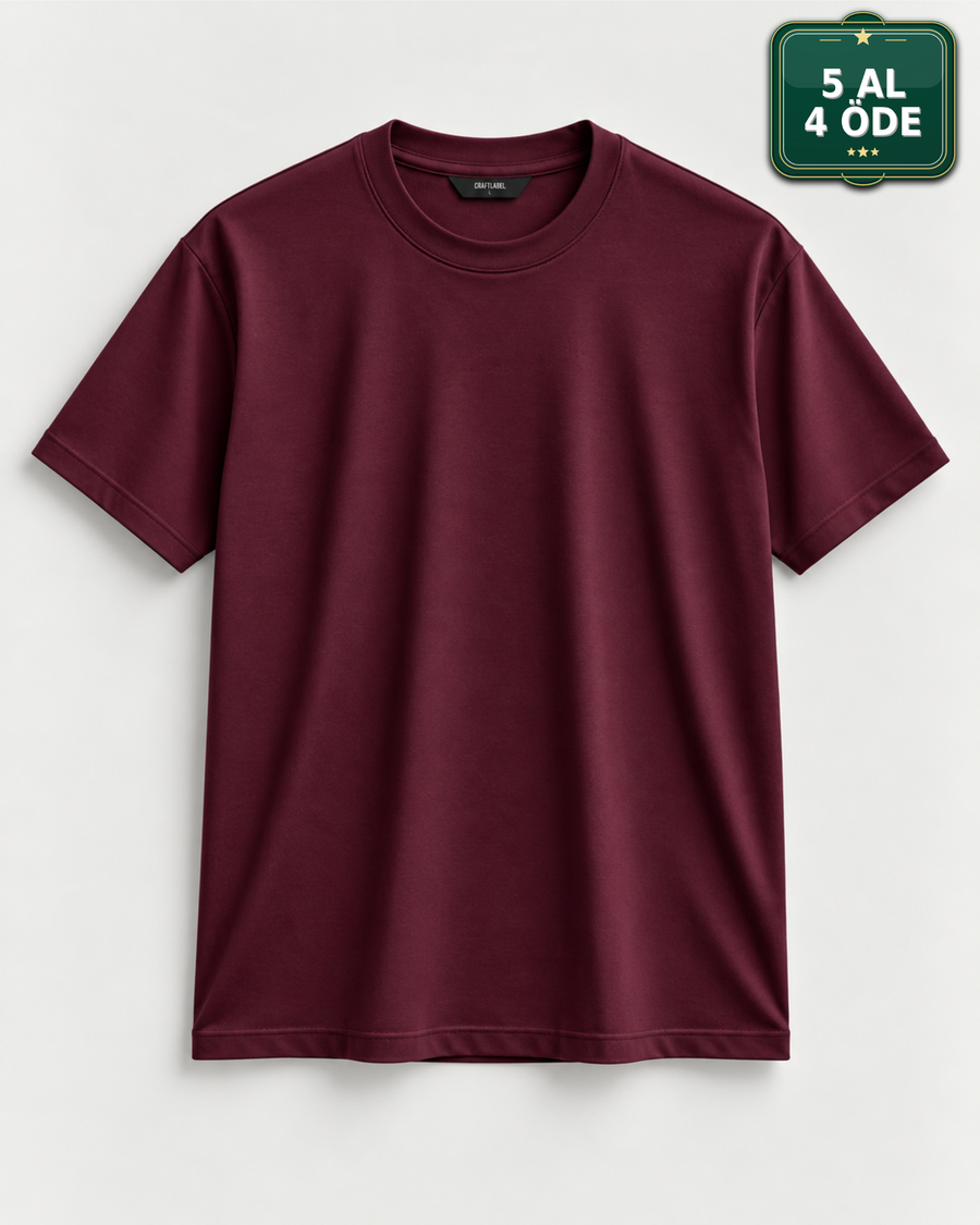 Bordo Bisiklet Yaka Tişört