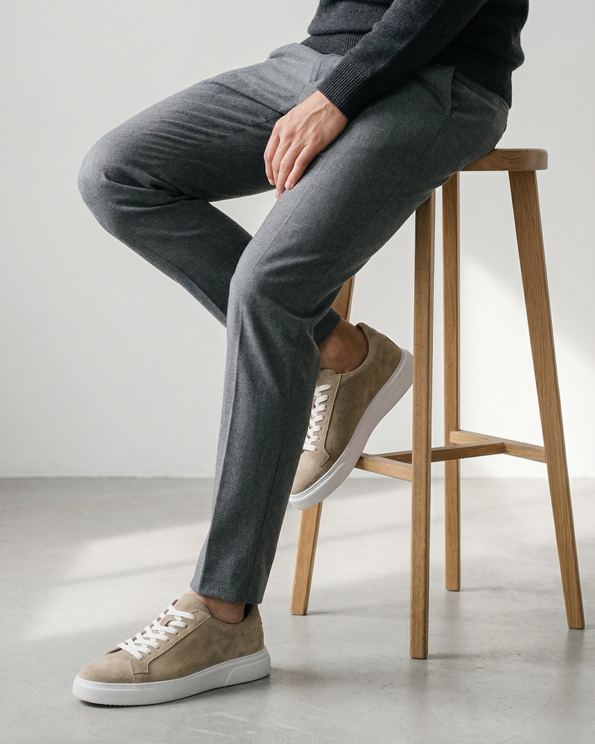 Bej - Beyaz Süet Sneaker +7CM Boy Uzatan Ayakkabı