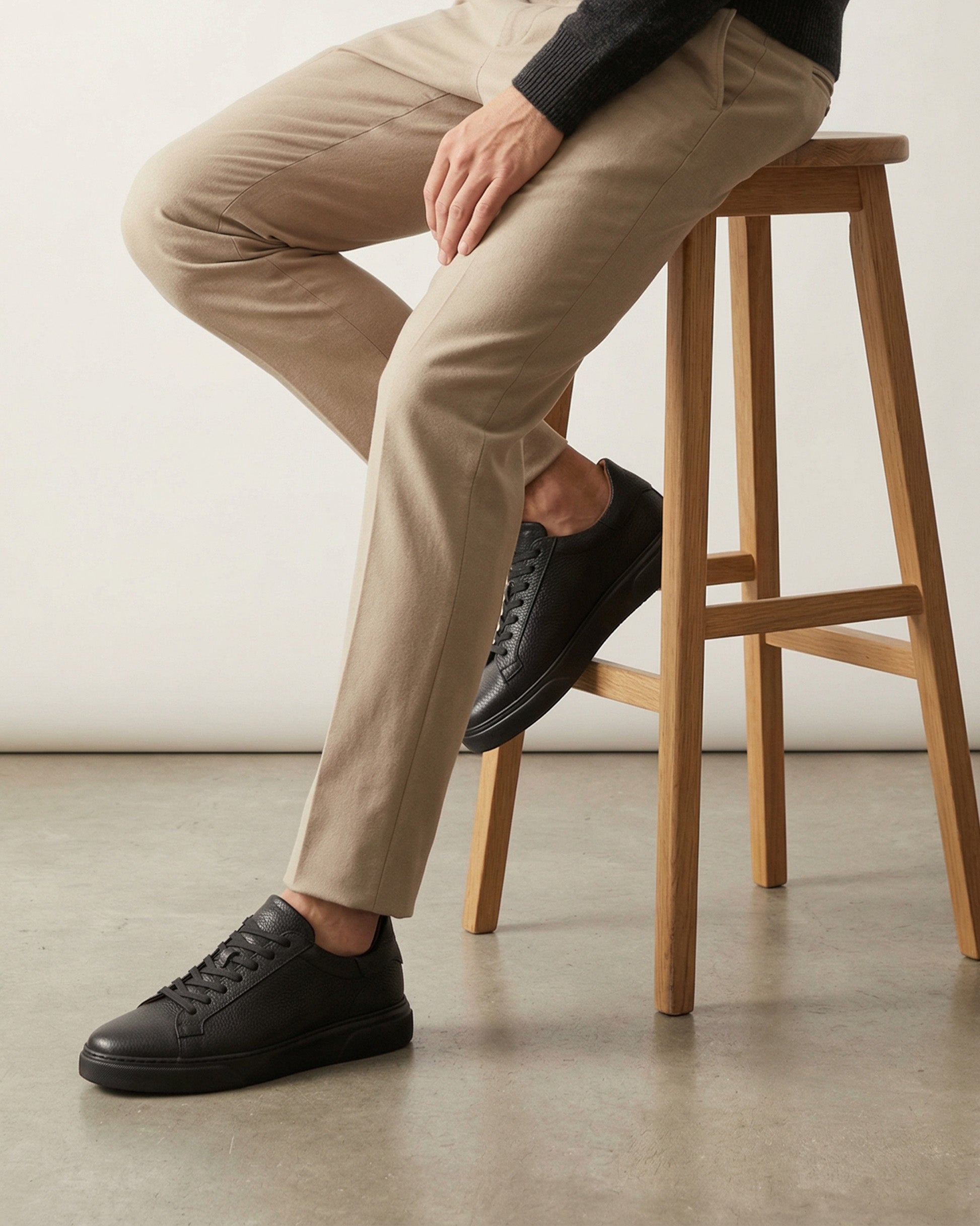 Siyah - Siyah Deri Sneaker +7CM Boy Uzatan Ayakkabı