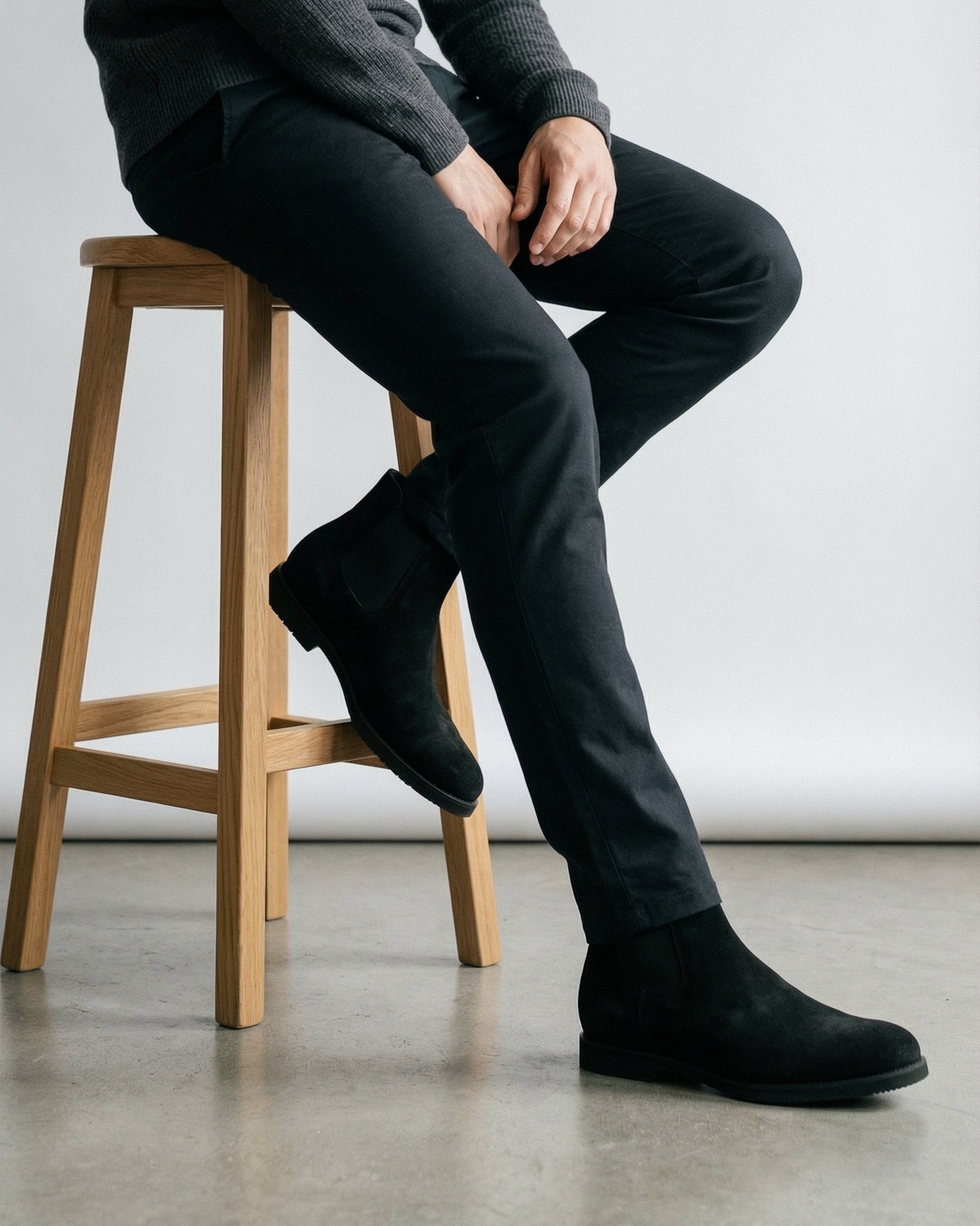 Siyah - Süet Elevation +7CM Boy Uzatan Chelsea Bot