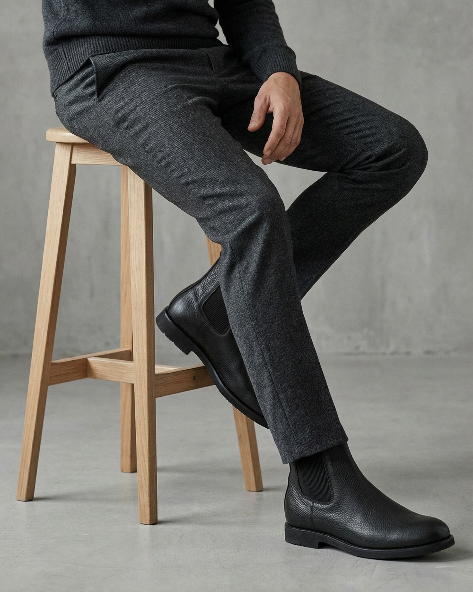 Siyah - Deri Elevation +7CM Boy Uzatan Chelsea Bot