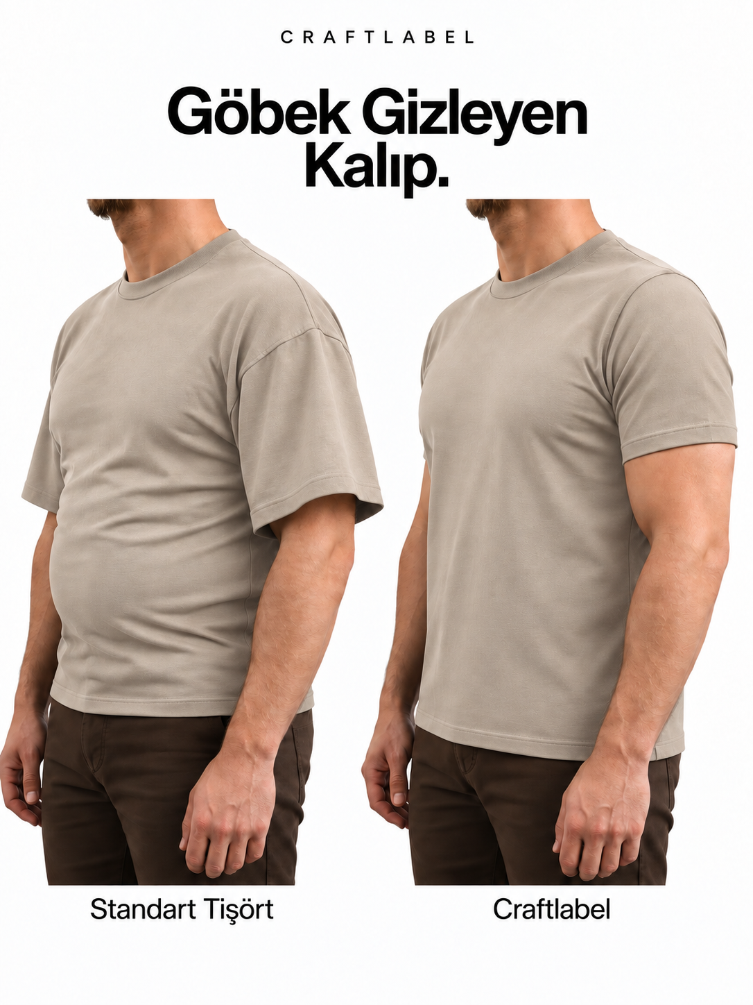 Taş Rengi Bisiklet Yaka Tişört