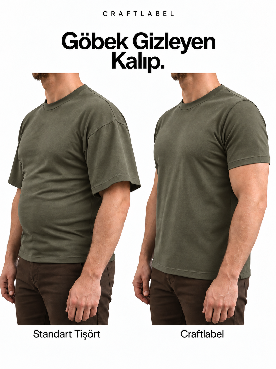Haki Bisiklet Yaka Tişört