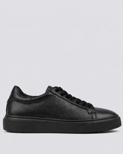 Siyah - Siyah Deri Sneaker +7CM Boy Uzatan Ayakkabı
