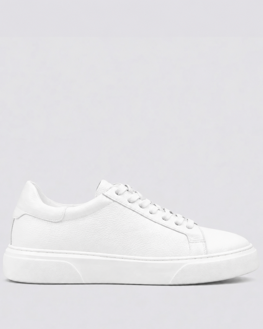 Beyaz - Beyaz Deri Sneaker +7CM Boy Uzatan Ayakkabı