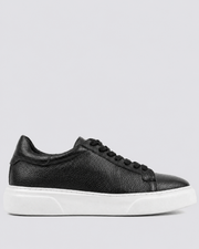 Qara - Ağ Dəri Sneaker +7CM Boy Artıran Ayaqqabı