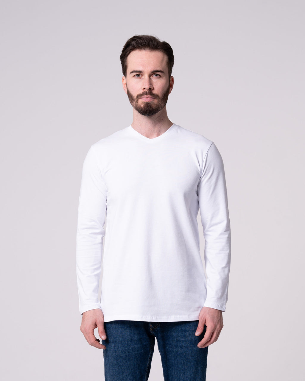 Beyaz Uzun Kollu V Yaka Tişört Craftlabel