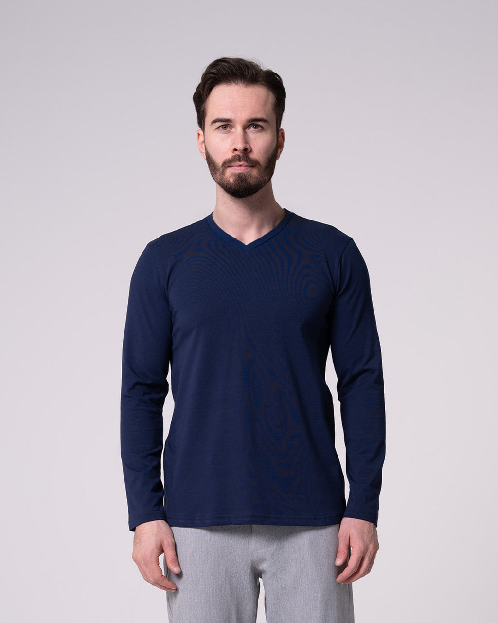 Lacivert Uzun Kollu V Yaka Tişört Craftlabel