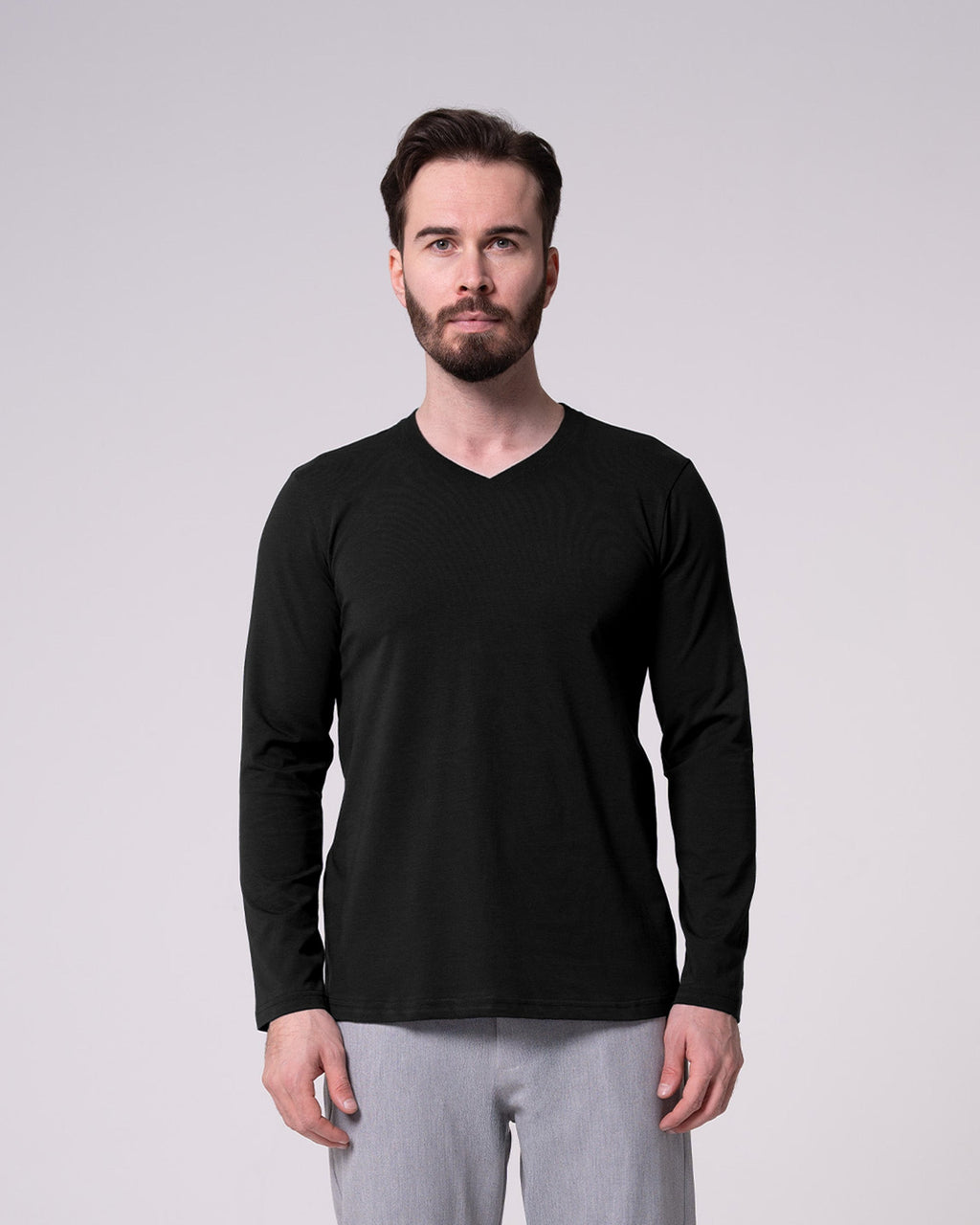 Siyah Uzun Kollu V Yaka Tişört Craftlabel