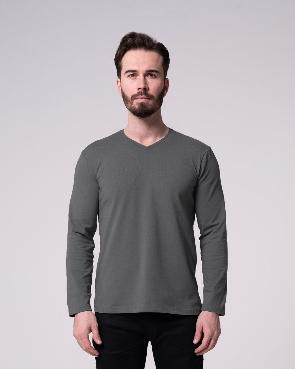 Antrasit Uzun Kollu V Yaka Tişört Craftlabel