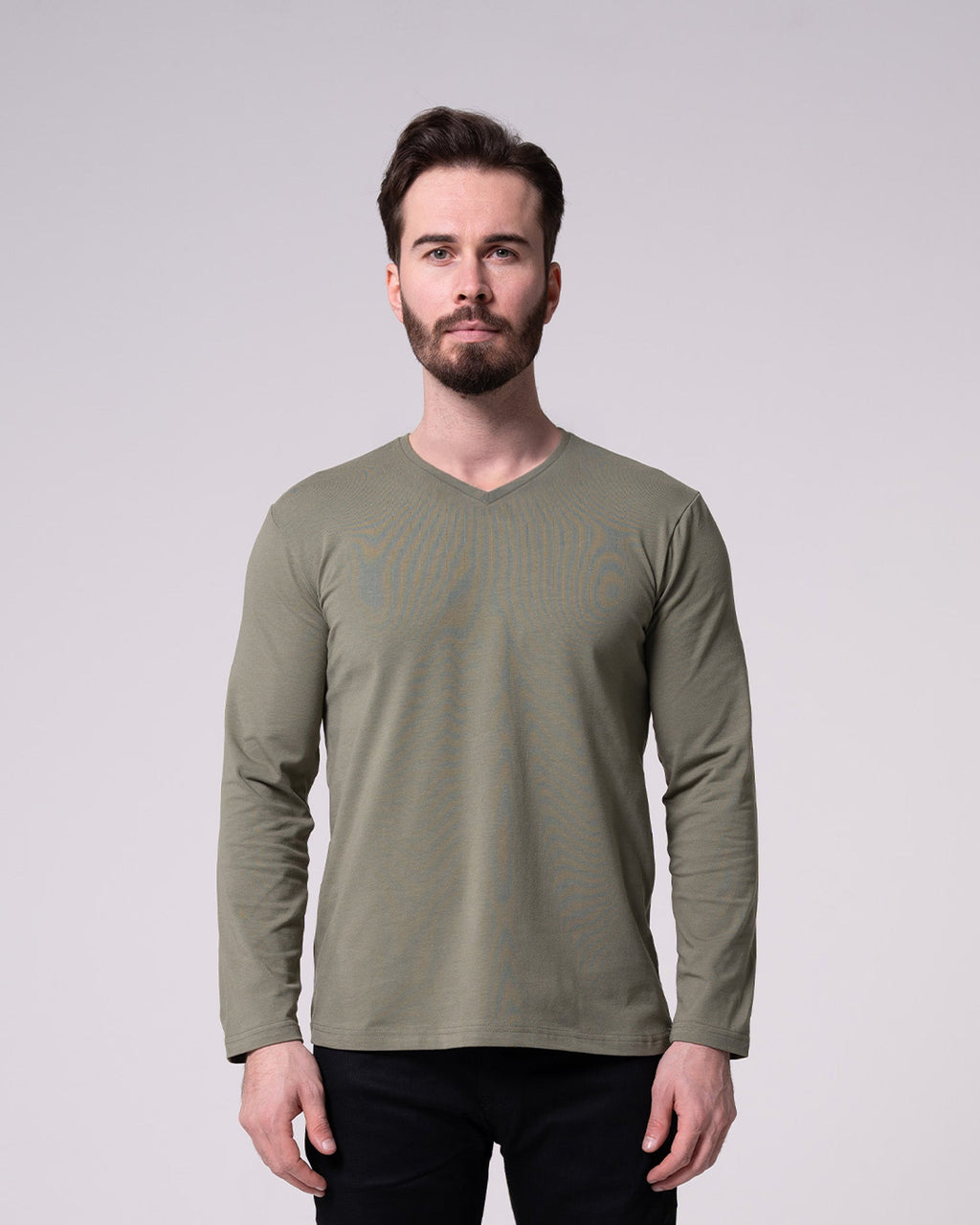 Haki Uzun Kollu V Yaka Tişört Craftlabel