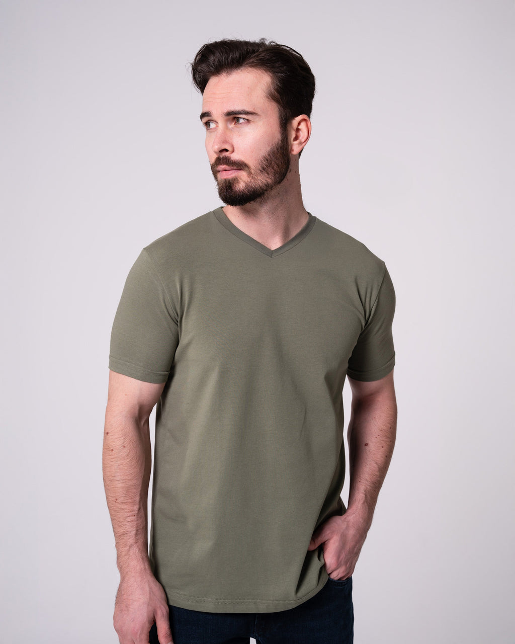 Haki V Yaka Tişört Craftlabel