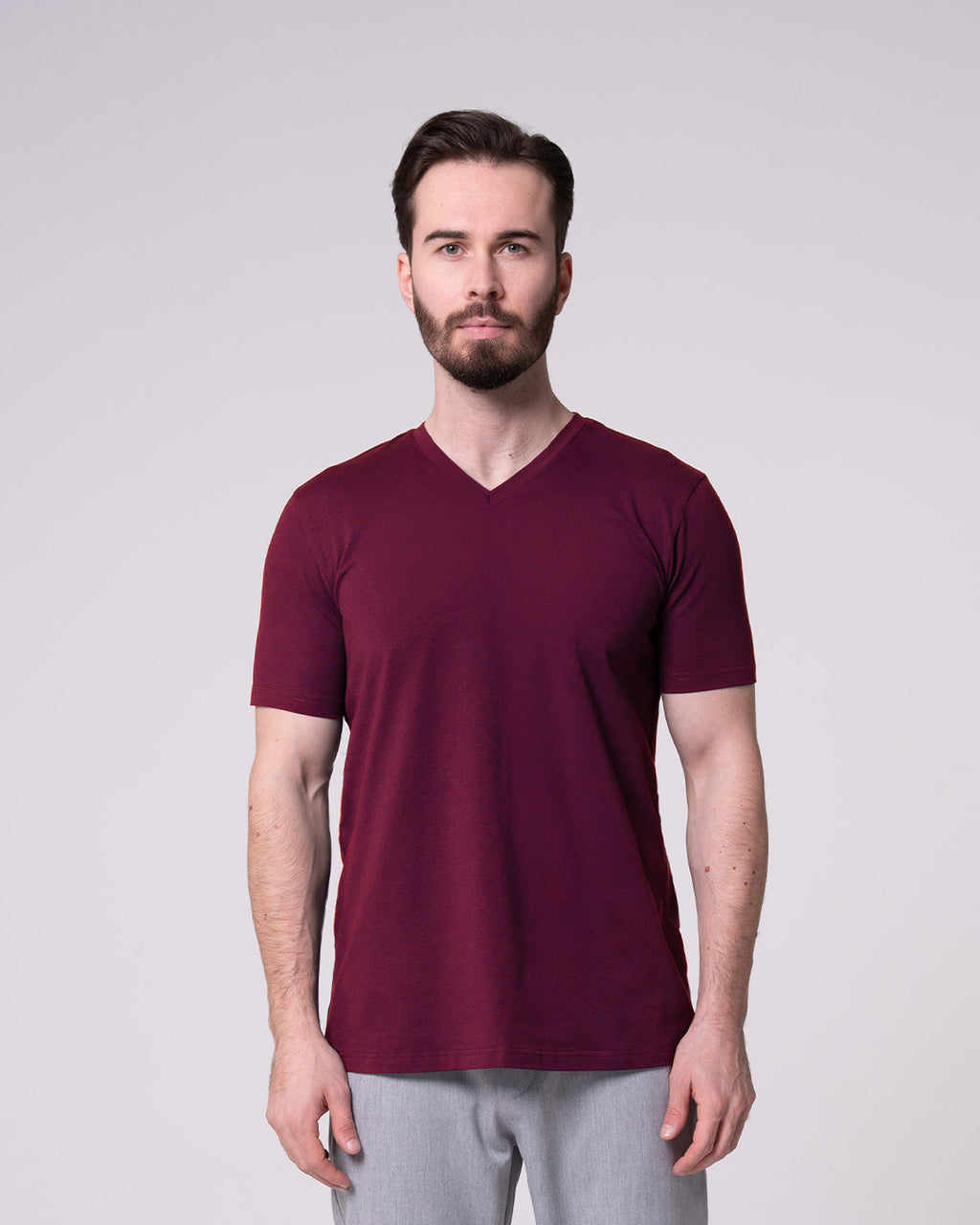 Bordo V Yaka Tişört