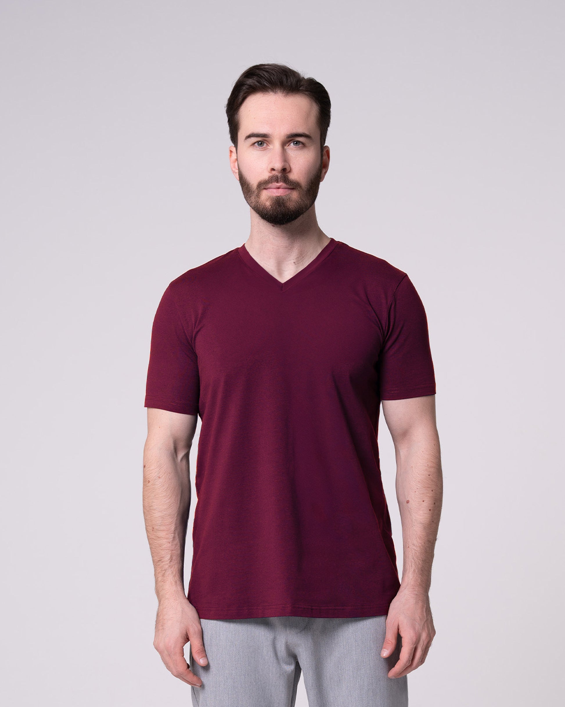 Bordo V Yaka Tişört