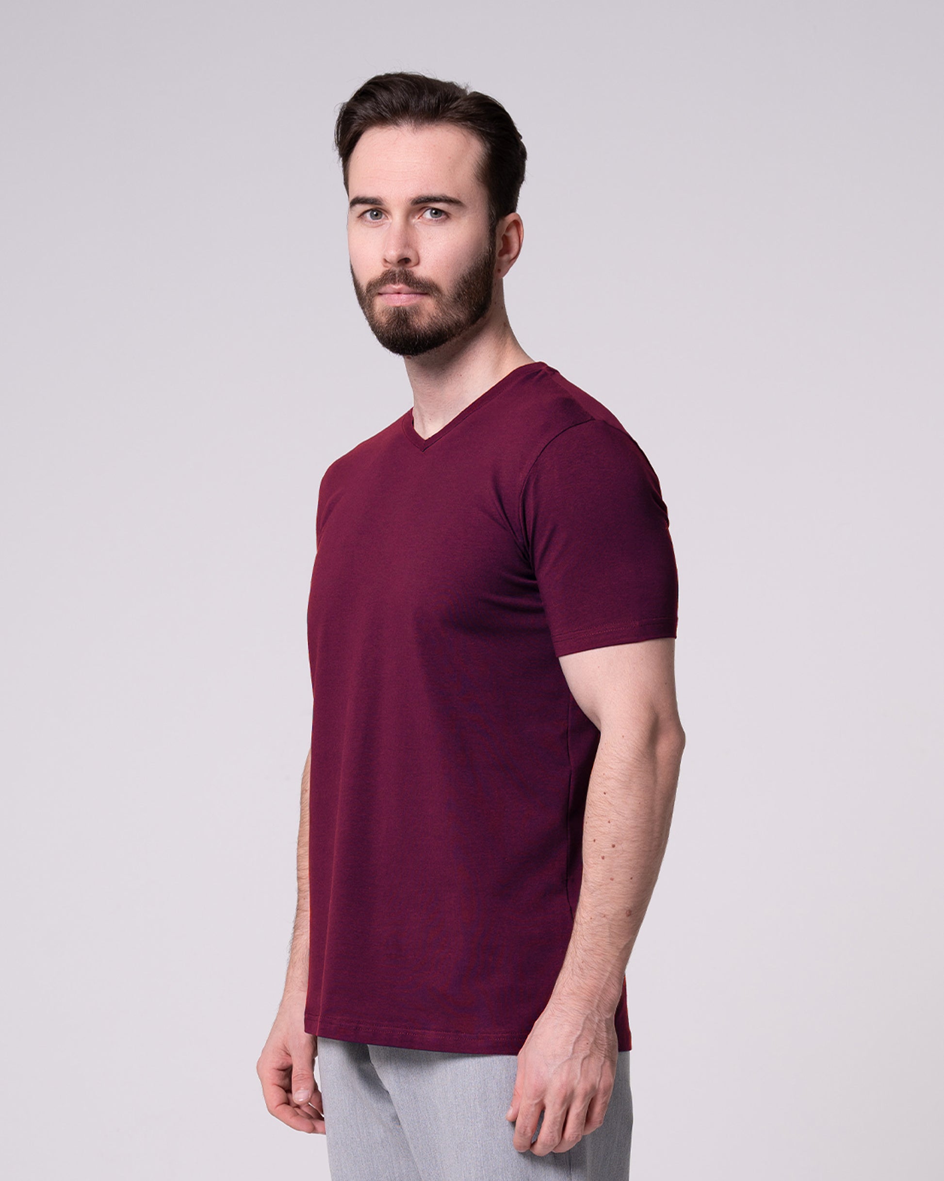 Bordo V Yaka Tişört