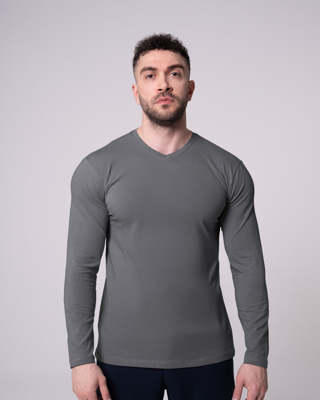 Antrasit Uzun Kollu V Yaka Tişört Craftlabel