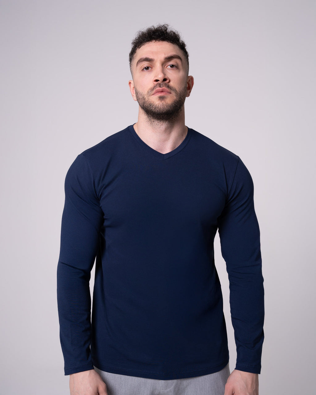 Lacivert Uzun Kollu V Yaka Tişört Craftlabel