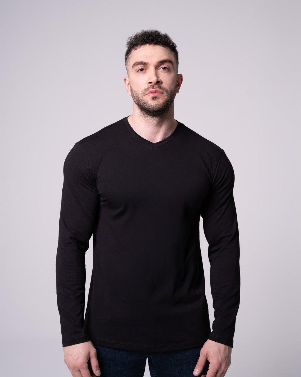 Siyah Uzun Kollu V Yaka Tişört Craftlabel