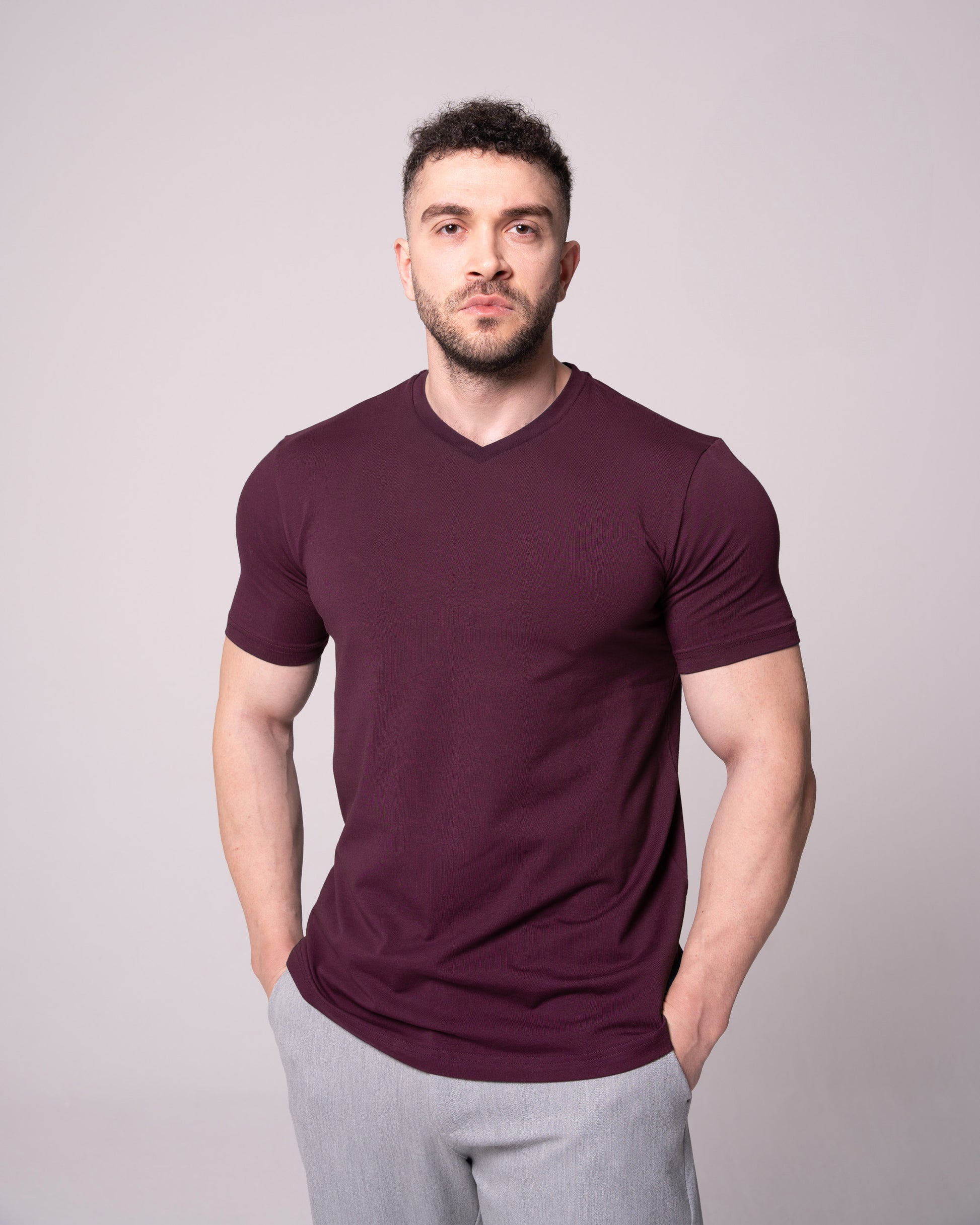 Bordo V Yaka Tişört