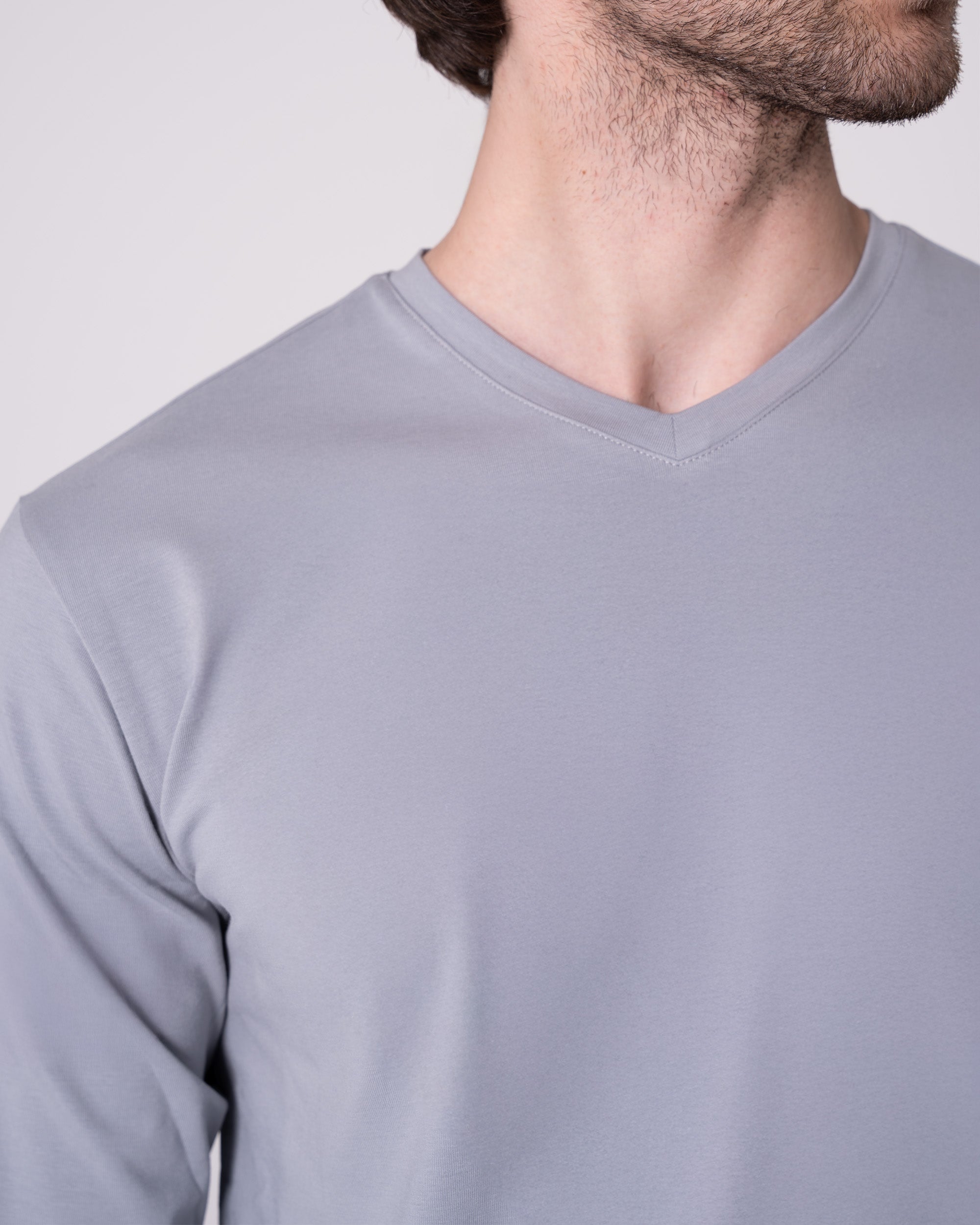 Gri Uzun Kollu V Yaka Tişört Craftlabel