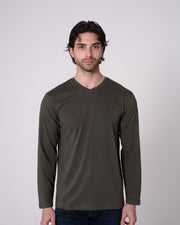 Haki Uzun Kollu V Yaka Tişört Craftlabel