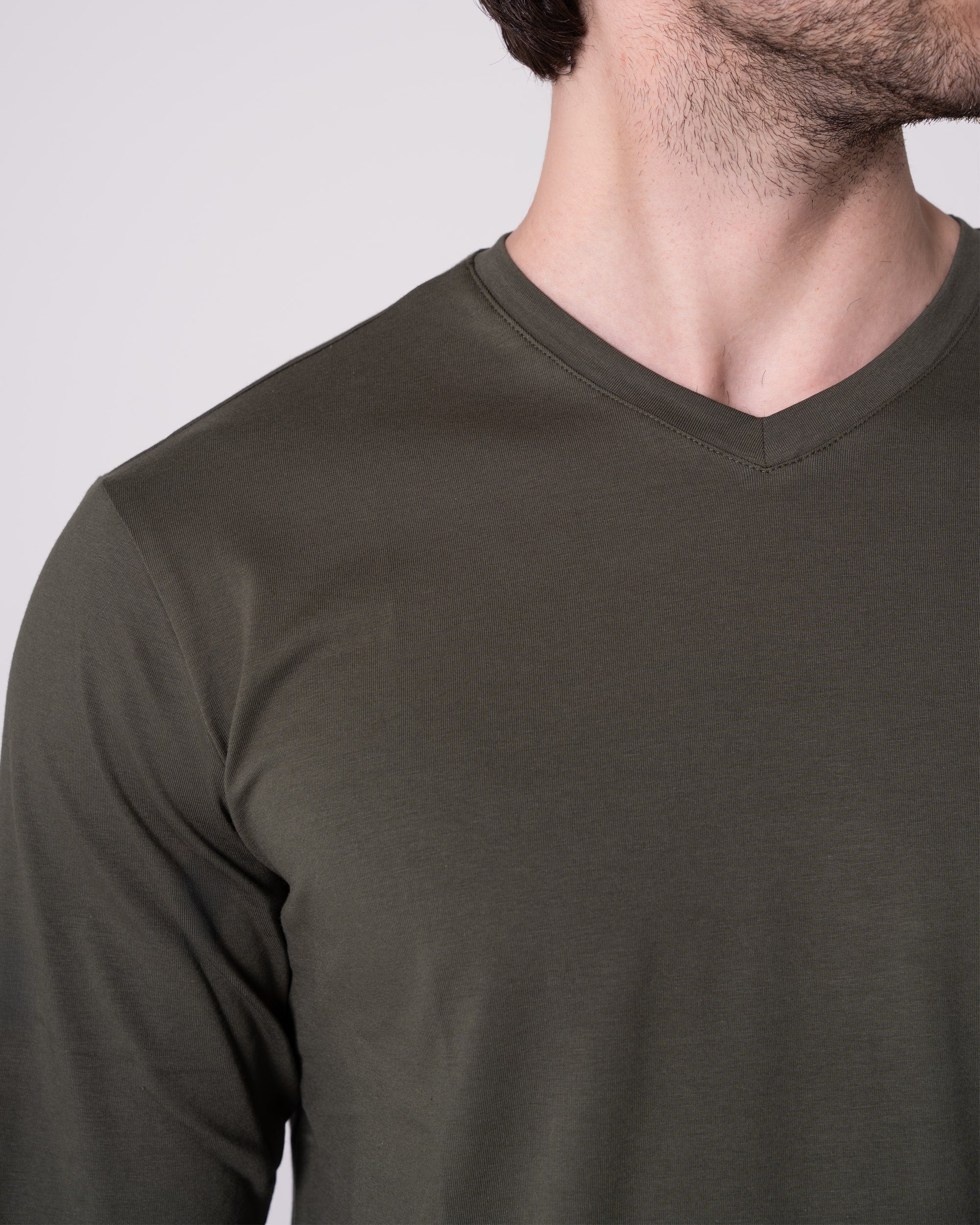 Haki Uzun Kollu V Yaka Tişört Craftlabel