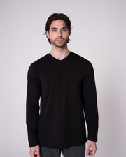 Siyah Uzun Kollu V Yaka Tişört Craftlabel