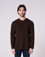 Kahverengi Uzun Kollu V Yaka Tişört Craftlabel