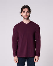 Bordo Uzun Kollu V Yaka Tişört Craftlabel