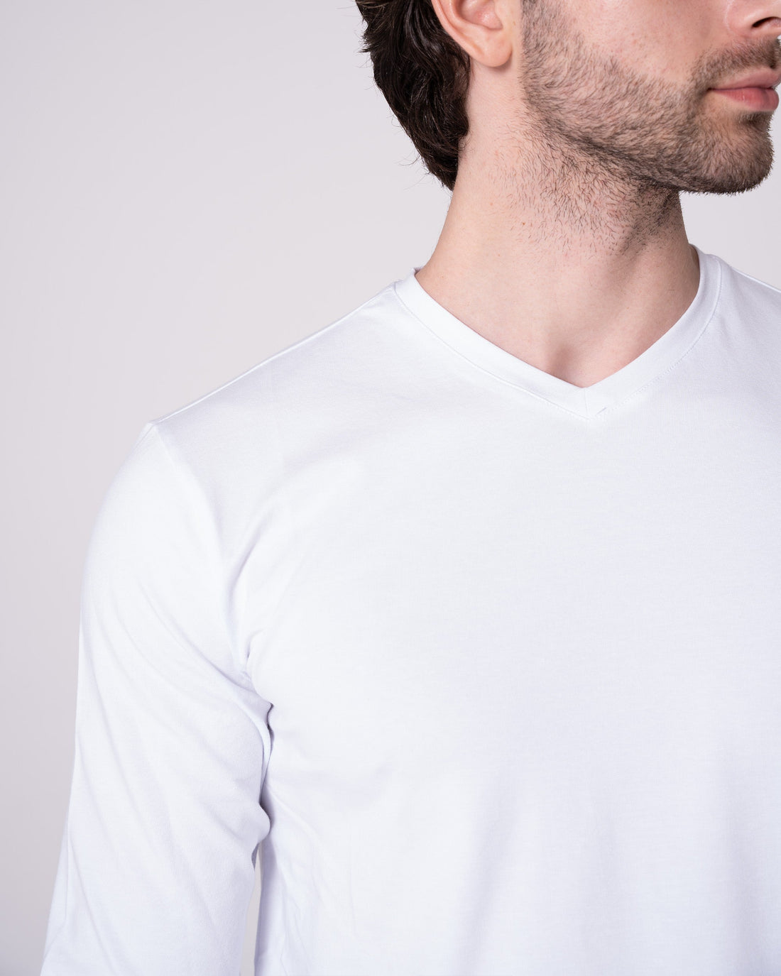 Beyaz Uzun Kollu V Yaka Tişört Craftlabel