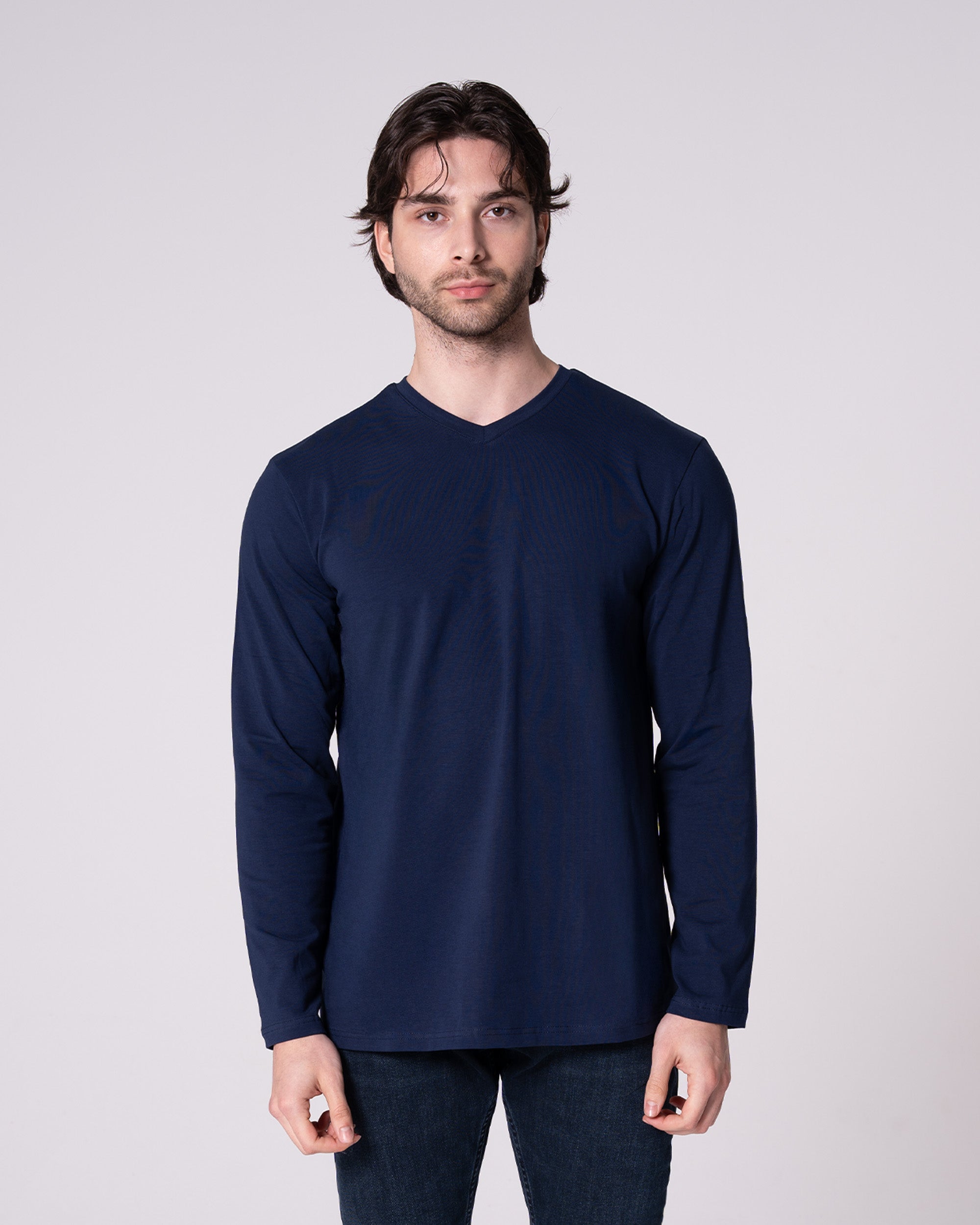 Lacivert Uzun Kollu V Yaka Tişört Craftlabel