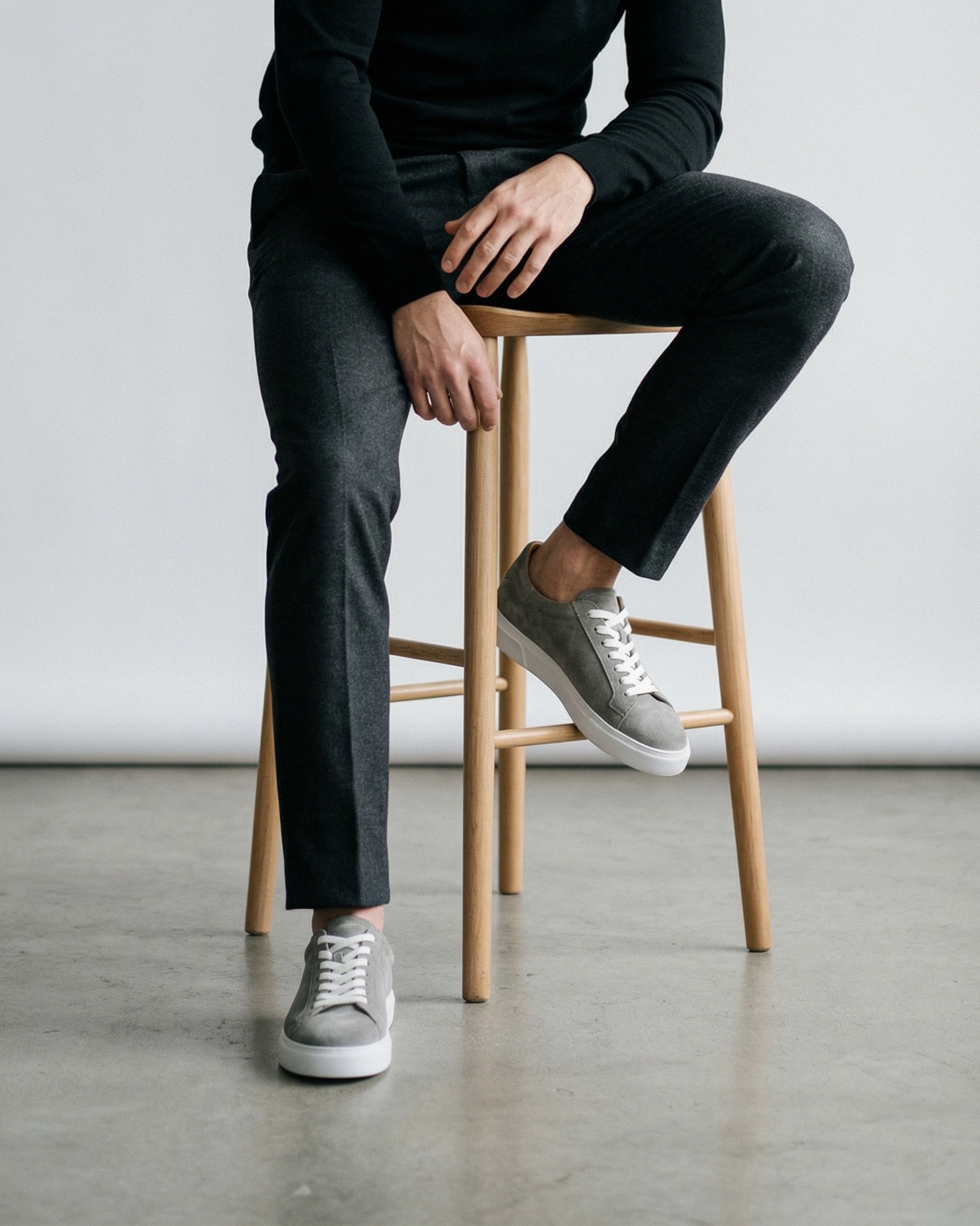 Gri - Beyaz Süet Sneaker +7CM Boy Uzatan Ayakkabı