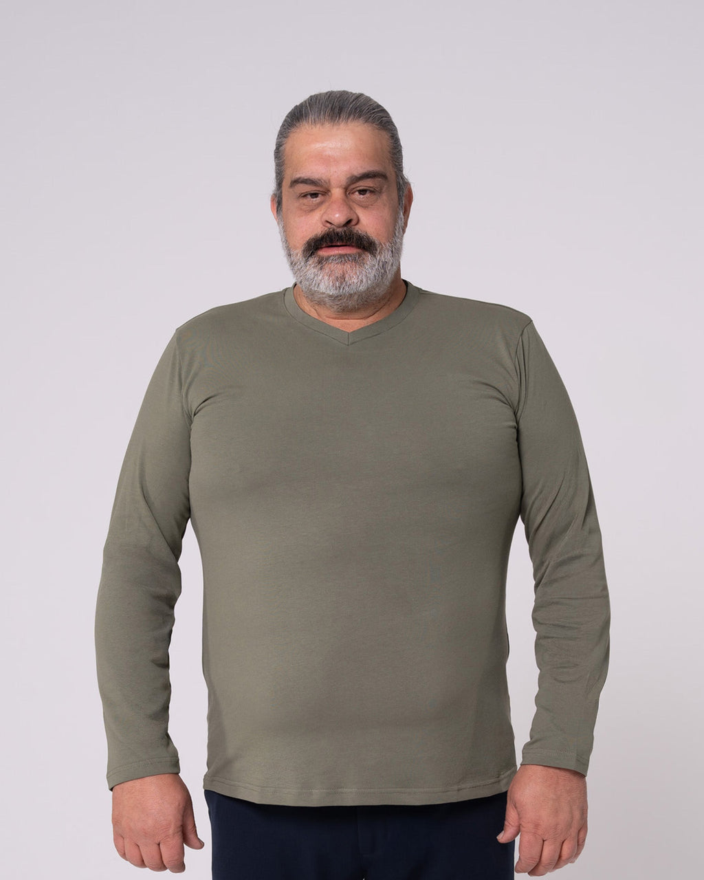 Haki Uzun Kollu V Yaka Tişört Craftlabel